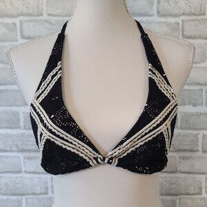 Betsey Johnson Black White Lace Crochet String Bikini Top Small Beach Swim